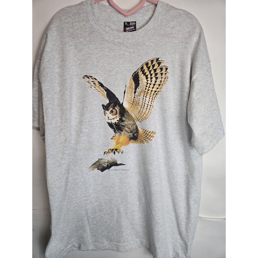 vintage 80s single stitch t shirt Sz Xl Owl Teletrend Nature Grannycore Napoleon